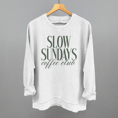 Slow Sundays Coffee Club graphic oversized corded crew in White