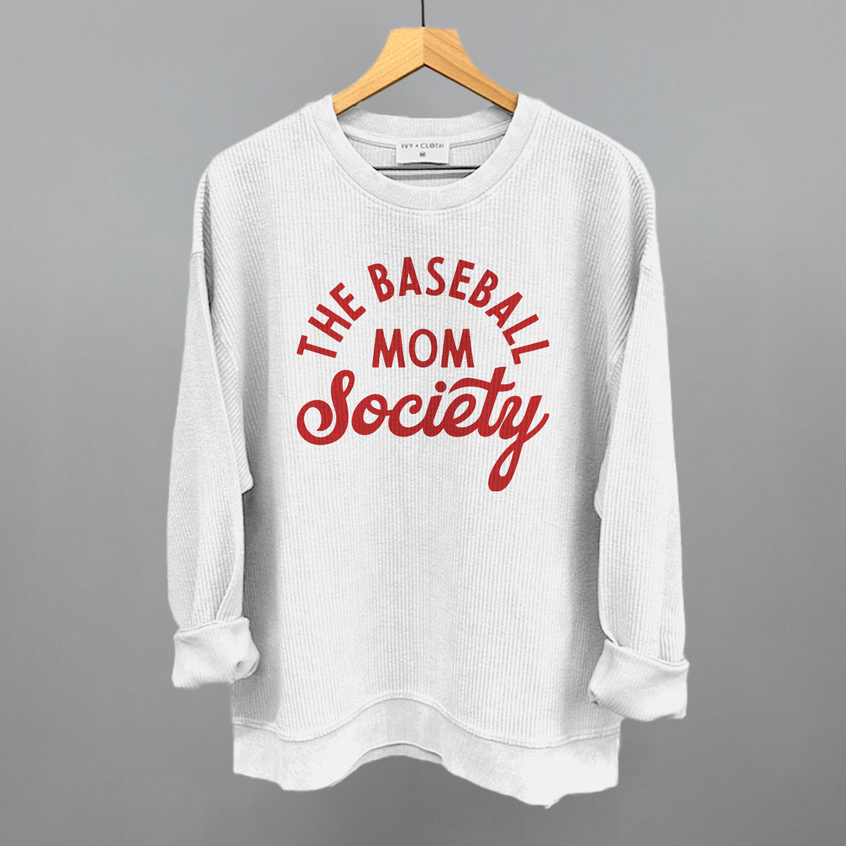 The Baseball Mom Society Funny Oversized Corded Crewneck Sweatshirt in White – Ivy + Cloth