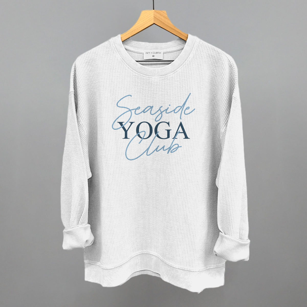 Seaside Yoga Club Funny Oversized Corded Crewneck Sweatshirt in White – Ivy + Cloth