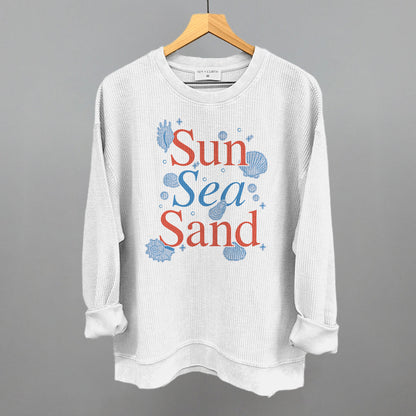 Sun Sea Sand Beach graphic oversized corded crew in White