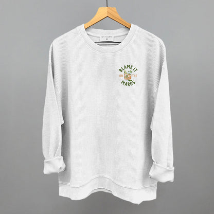 Blame It On The Margs (Left Chest) Funny Oversized Corded Crewneck Sweatshirt in White – Ivy + Cloth