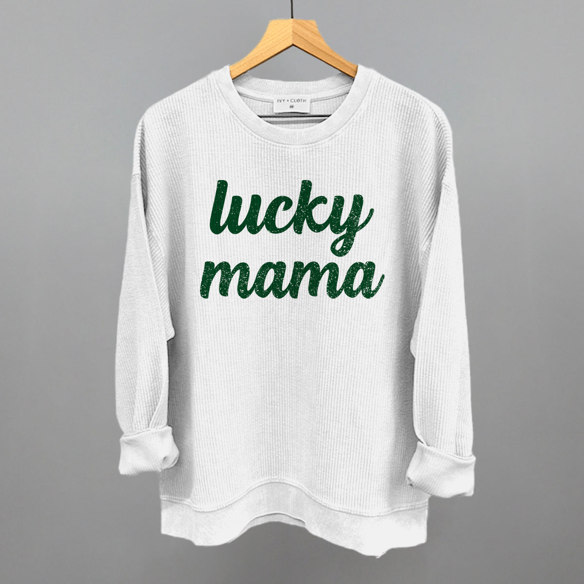 Lucky Mama Funny Oversized Corded Crewneck Sweatshirt in White – Ivy + Cloth