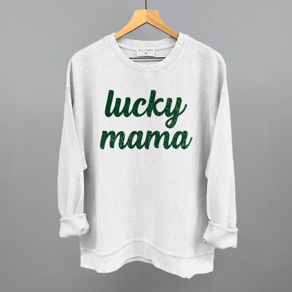 Lucky Mama Funny Oversized Corded Crewneck Sweatshirt in White – Ivy + Cloth
