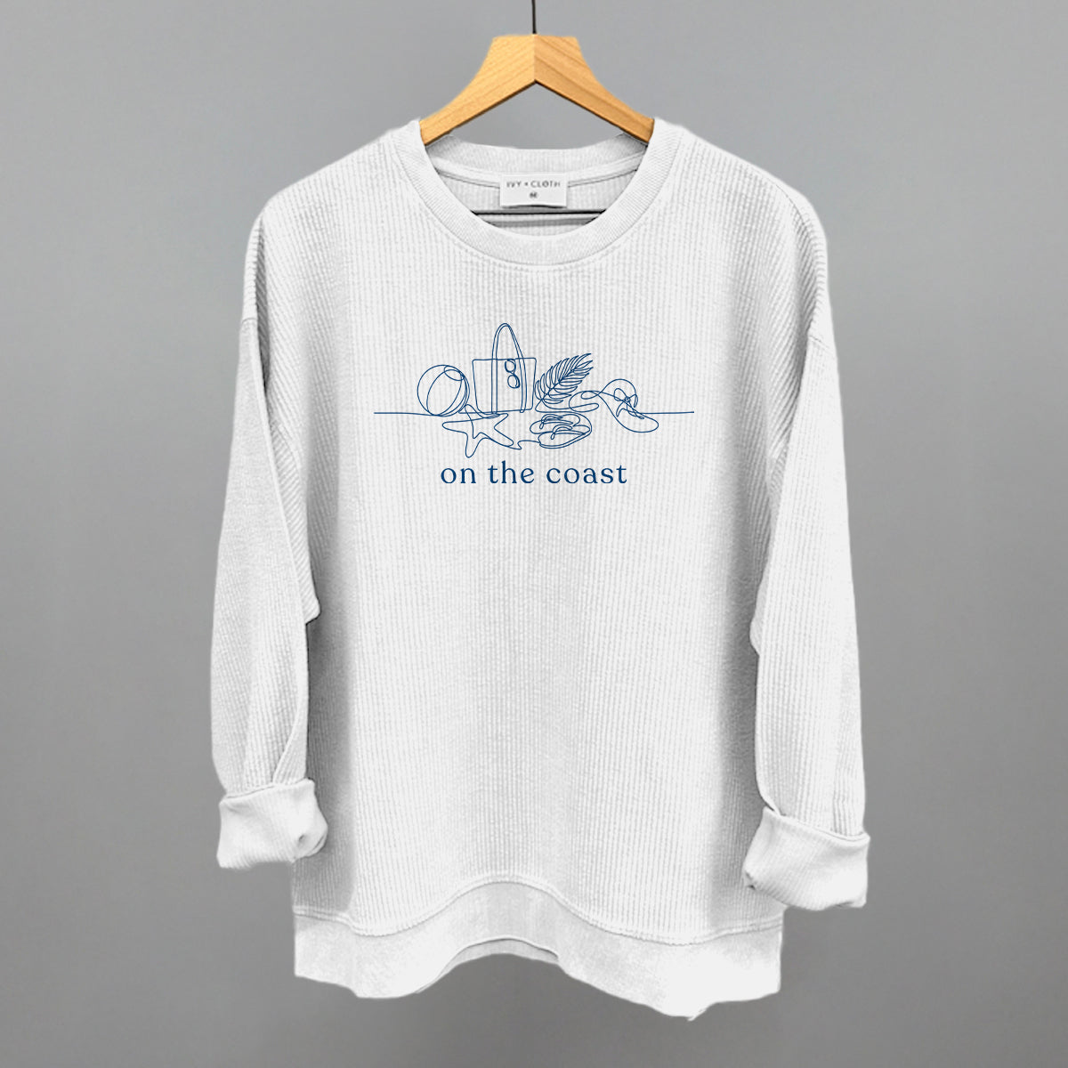 On The Coast Continuous Doodle Funny Oversized Corded Crewneck Sweatshirt in White – Ivy + Cloth