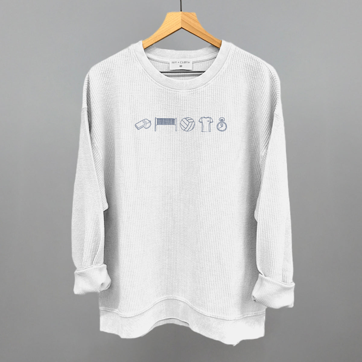 Volleyball Icon Doodles Funny Oversized Corded Crewneck Sweatshirt in White – Ivy + Cloth