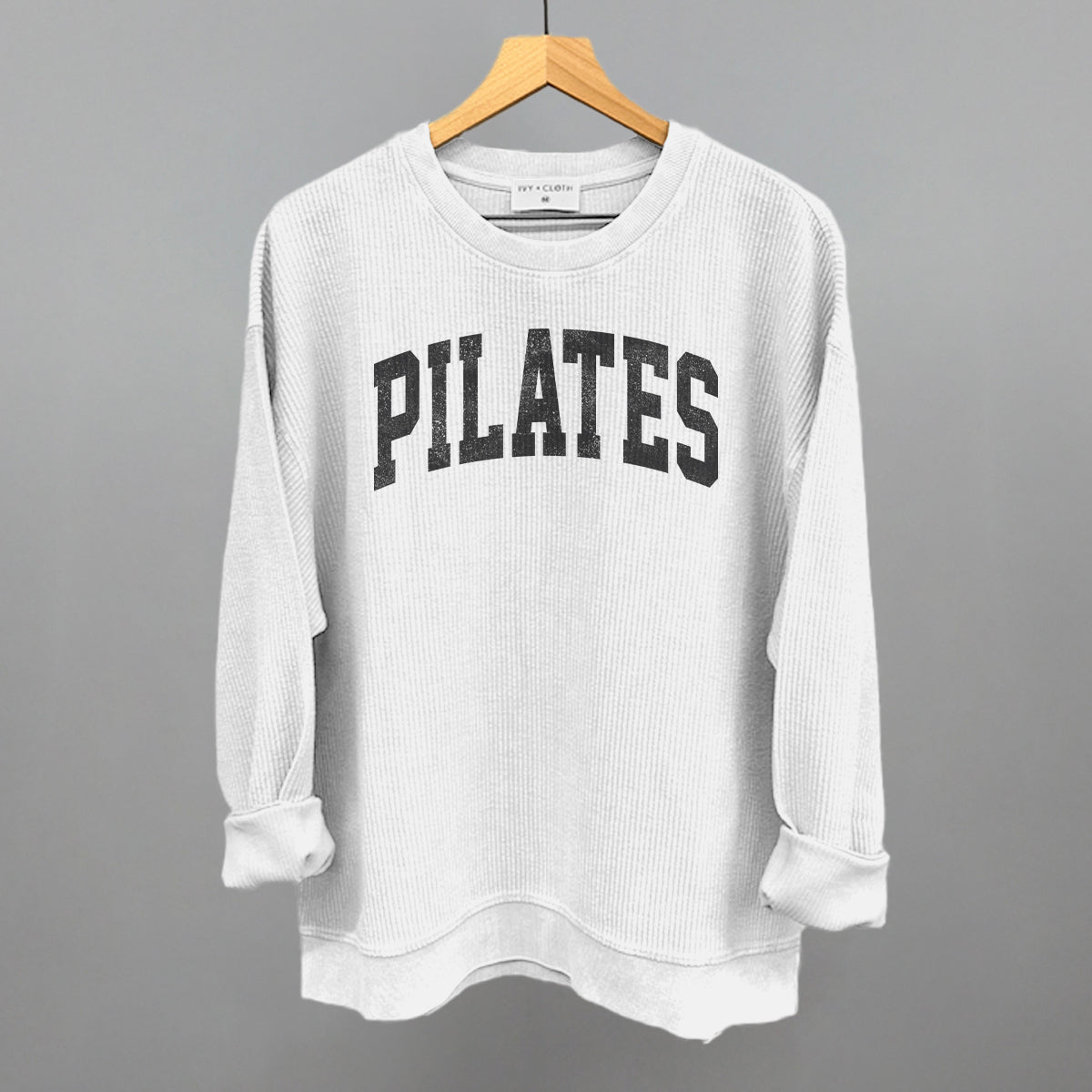 Pilates Arch Funny Oversized Corded Crewneck Sweatshirt in White – Ivy + Cloth