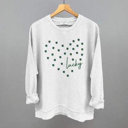 Lucky (Heart Shamrocks) Funny Oversized Corded Crewneck Sweatshirt in White – Ivy + Cloth