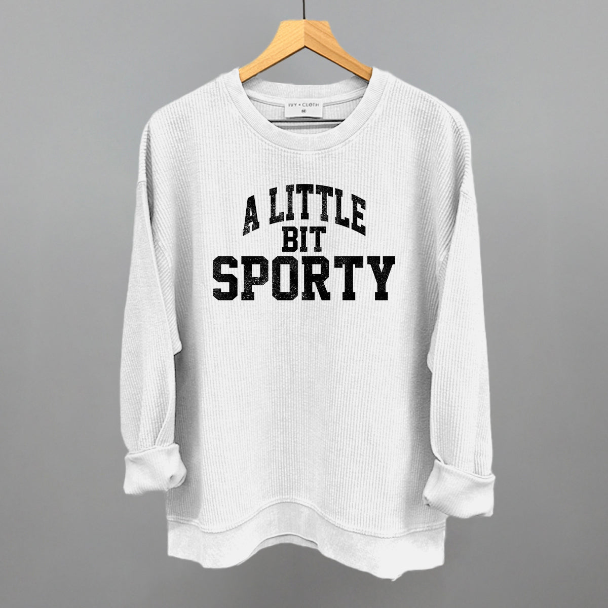 A Little Bit Sporty graphic oversized corded crew in White
