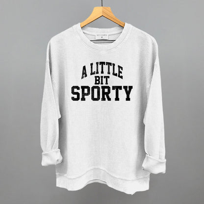 A Little Bit Sporty graphic oversized corded crew in White