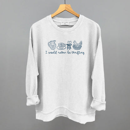 I Would Rather Be Thrifting graphic oversized corded crew in White