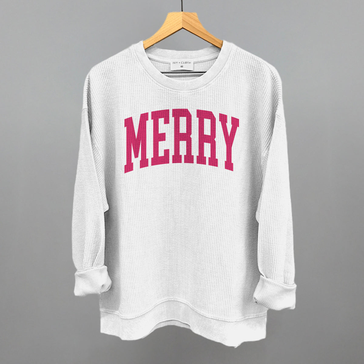 Merry Arch Funny Oversized Corded Crewneck Sweatshirt in White – Ivy + Cloth