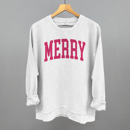 Merry Arch Funny Oversized Corded Crewneck Sweatshirt in White – Ivy + Cloth