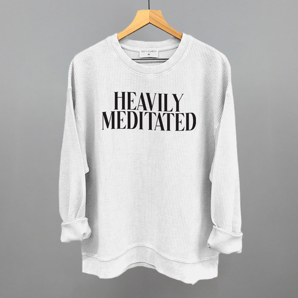 Heavily Meditated Yoga graphic oversized corded crew in White