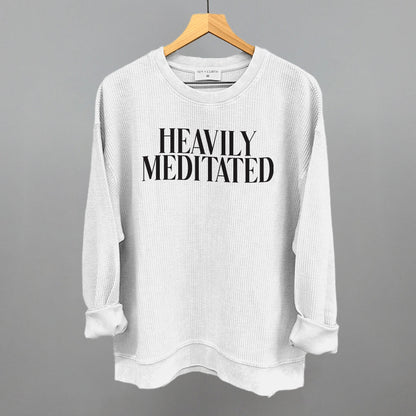 Heavily Meditated Yoga graphic oversized corded crew in White