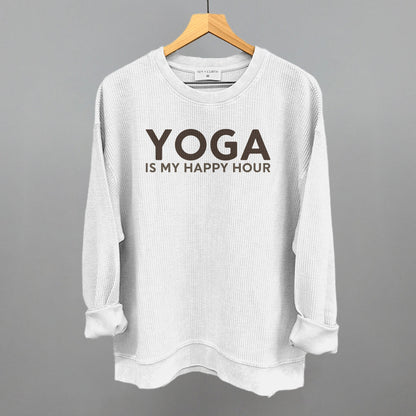 Yoga Is My Happy Hour Funny Oversized Corded Crewneck Sweatshirt in White – Ivy + Cloth