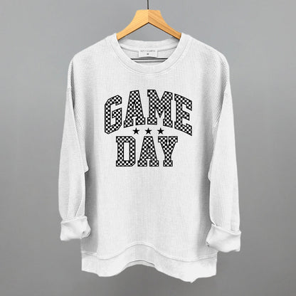 Game Day Checkered Arch Funny Oversized Corded Crewneck Sweatshirt in White – Ivy + Cloth
