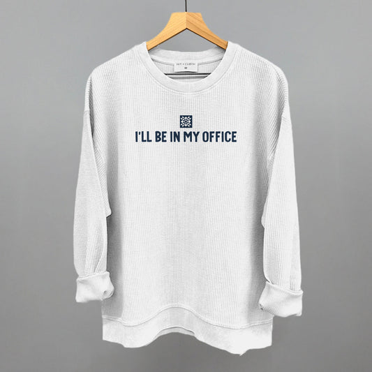 I'll Be In My Office Quilting graphic oversized corded crew in White