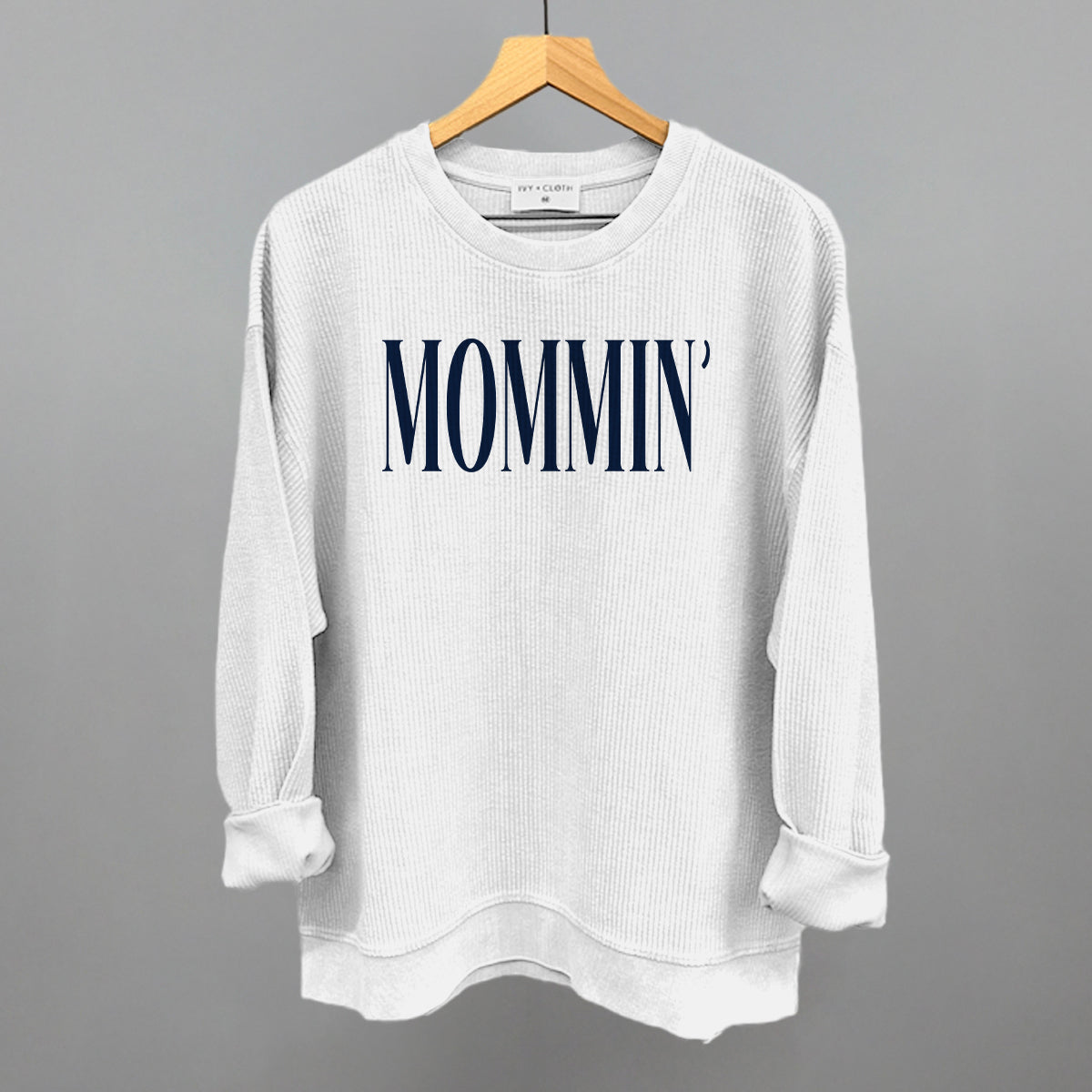 Mommin' Mom graphic oversized corded crew in White