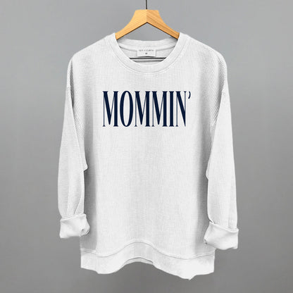 Mommin' Mom graphic oversized corded crew in White