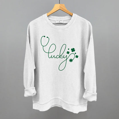 Lucky Script (Stethoscope) Funny Oversized Corded Crewneck Sweatshirt in White – Ivy + Cloth