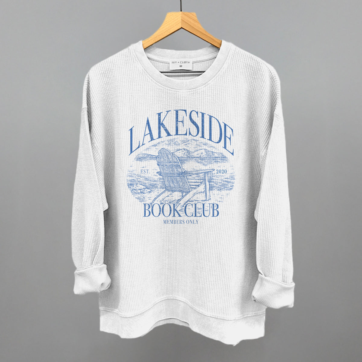 Lakeside Book Club graphic oversized corded crew in White