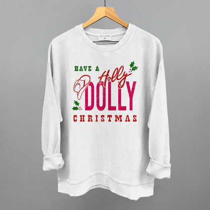 Holly Dolly Christmas Funny Oversized Corded Crewneck Sweatshirt in White – Ivy + Cloth