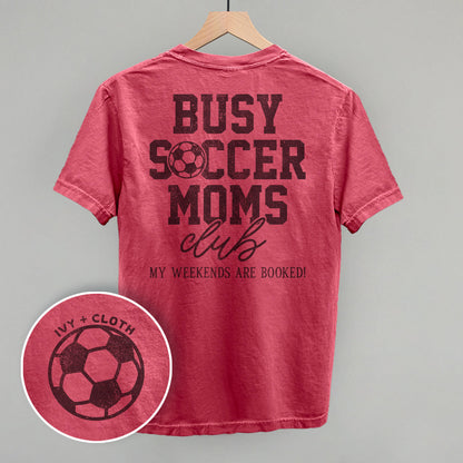 Busy Soccer Moms Club (Back Print) Funny Comfort Colors T-Shirt in Crimson – Ivy + Cloth
