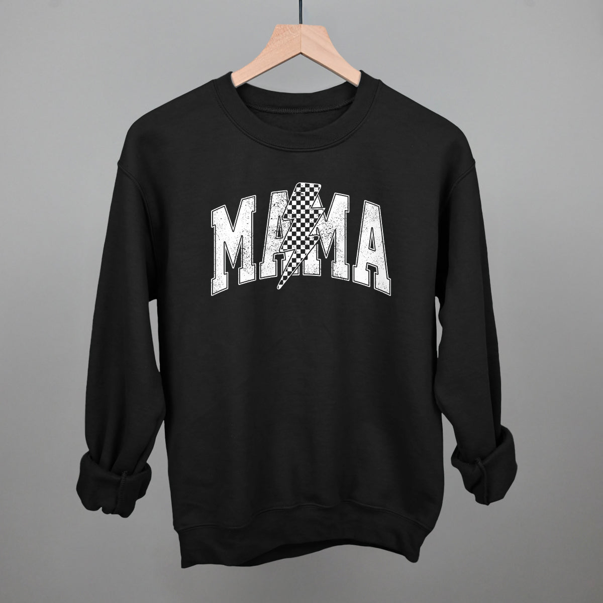 Mama Lightning Bolt Checkered graphic crewneck sweatshirt in Black