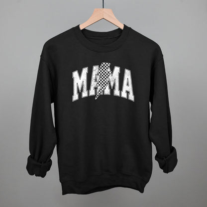 Mama Lightning Bolt Checkered graphic crewneck sweatshirt in Black
