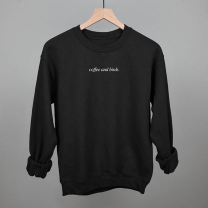 Coffee and Birds Birdwatching graphic crewneck sweatshirt in Black