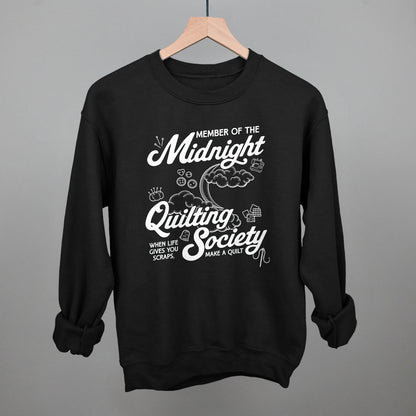 Midnight Quilting Society graphic crewneck sweatshirt in Black