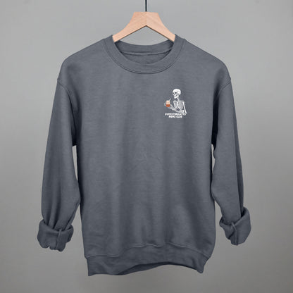 Overstimulated Moms Club Skeleton Coffee graphic crewneck sweatshirt in Charcoal