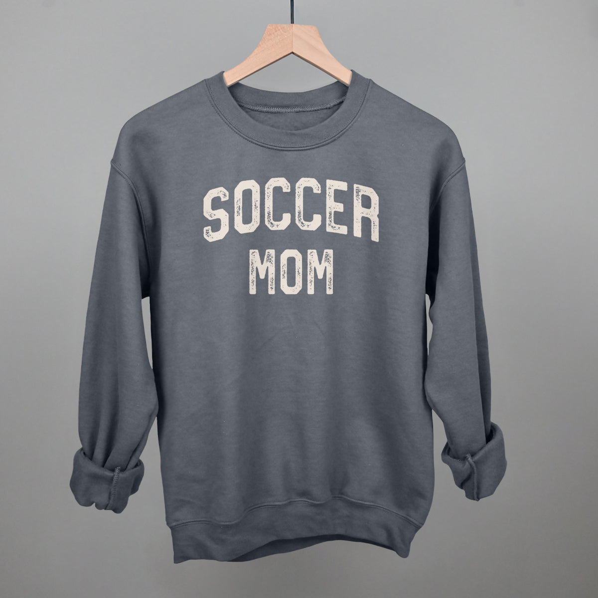 Soccer Mom Collegiate Distressed Funny Sweatshirt in Charcoal – Ivy + Cloth