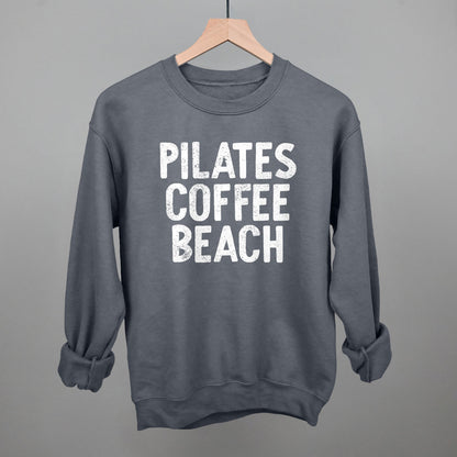Pilates, Coffee, Beach graphic crewneck sweatshirt in Charcoal