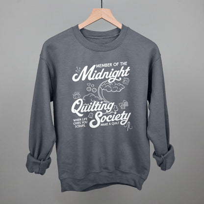 Midnight Quilting Society graphic crewneck sweatshirt in Charcoal