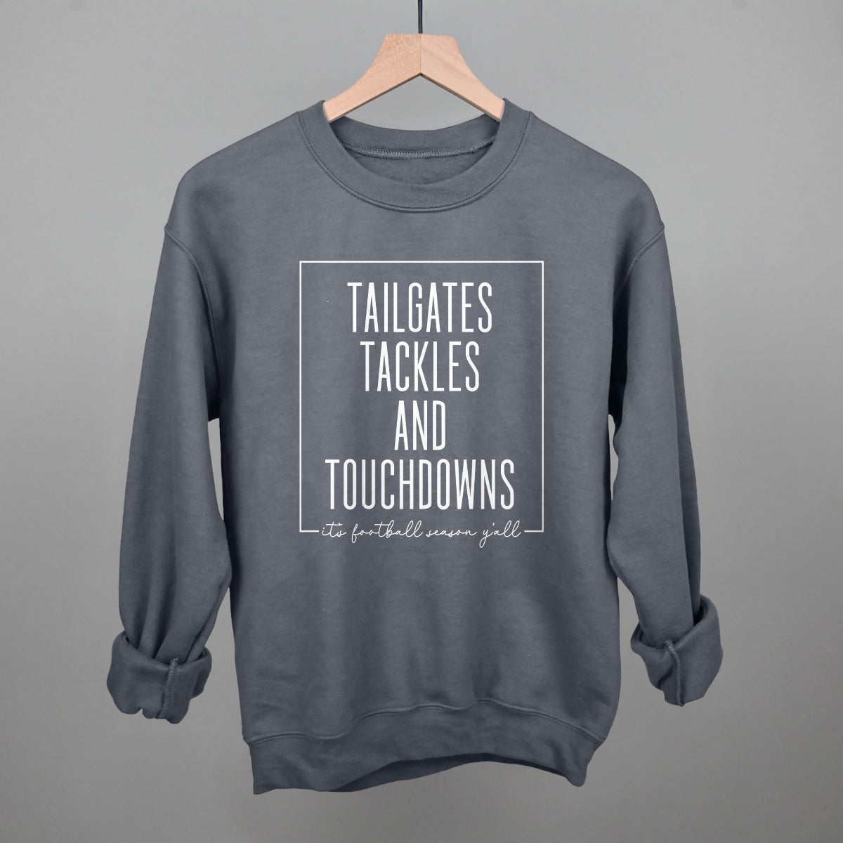 Tailgates, Tackles and Touchdowns Football graphic crewneck sweatshirt in Charcoal