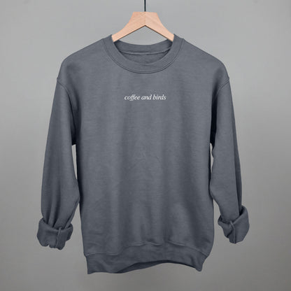 Coffee and Birds Birdwatching graphic crewneck sweatshirt in Charcoal