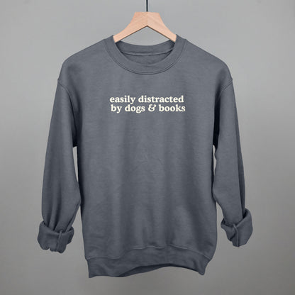 Easily Distracted By Dogs & Books graphic crewneck sweatshirt in Charcoal