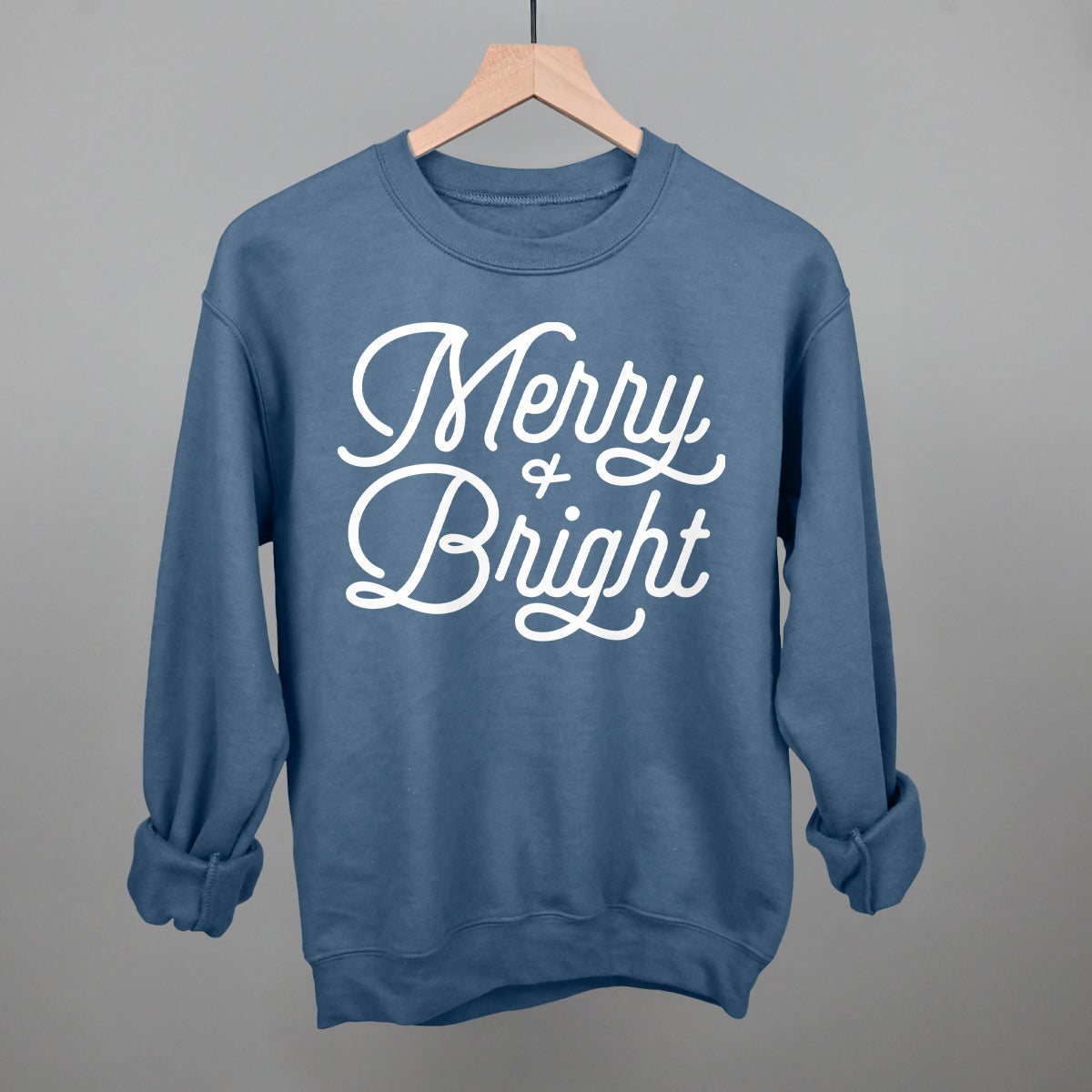 Merry And Bright (Monoline Script) Funny Sweatshirt in Indigo Blue – Ivy + Cloth