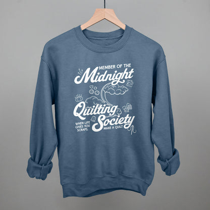Midnight Quilting Society graphic crewneck sweatshirt in Indigo Blue