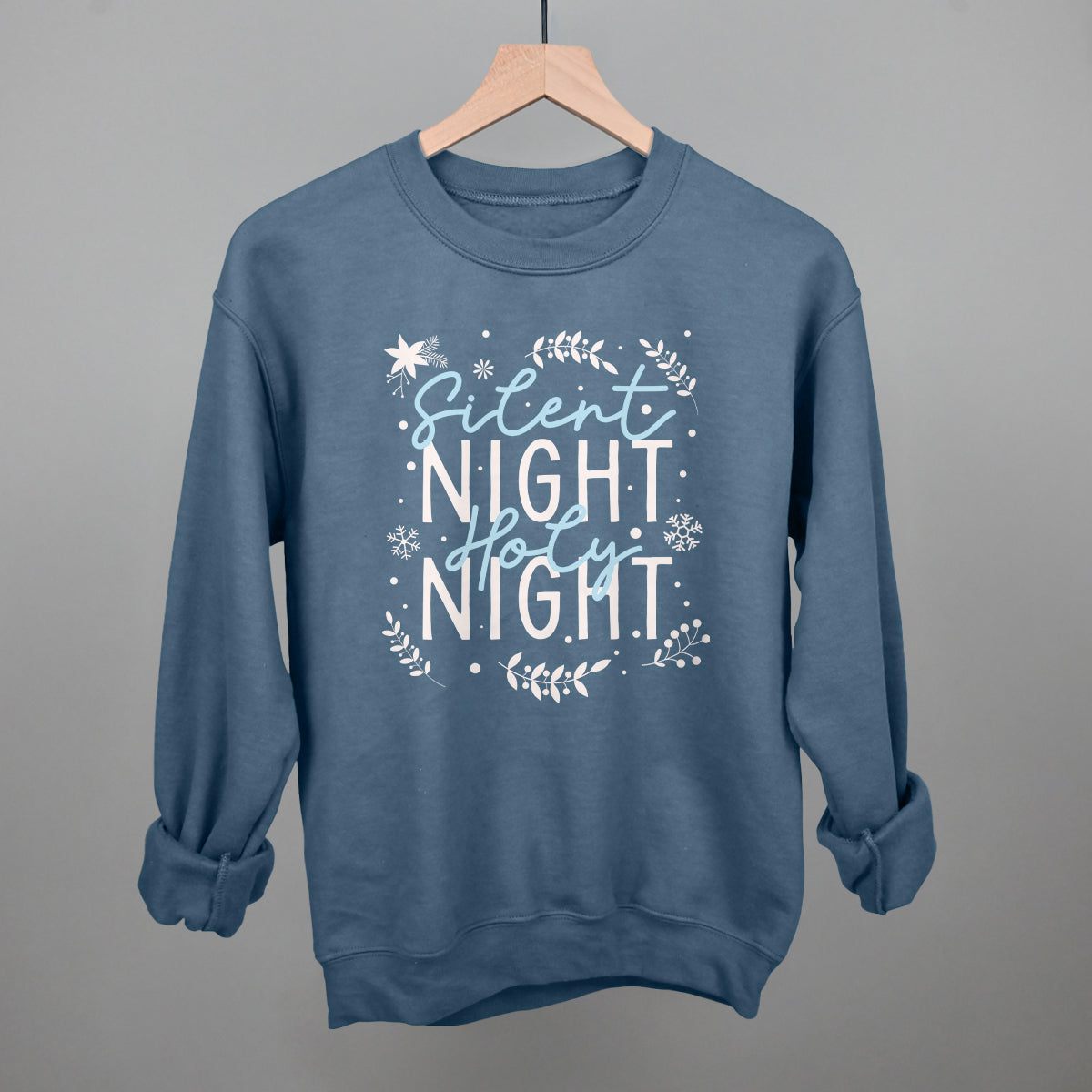 Silent Night Holy Night Blue & White Doodles Funny Sweatshirt in Indigo Blue – Ivy + Cloth