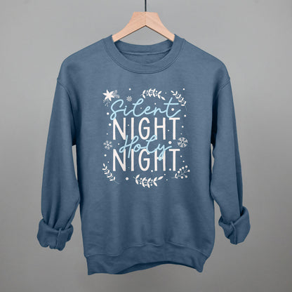 Silent Night Holy Night Blue & White Doodles Funny Sweatshirt in Indigo Blue – Ivy + Cloth