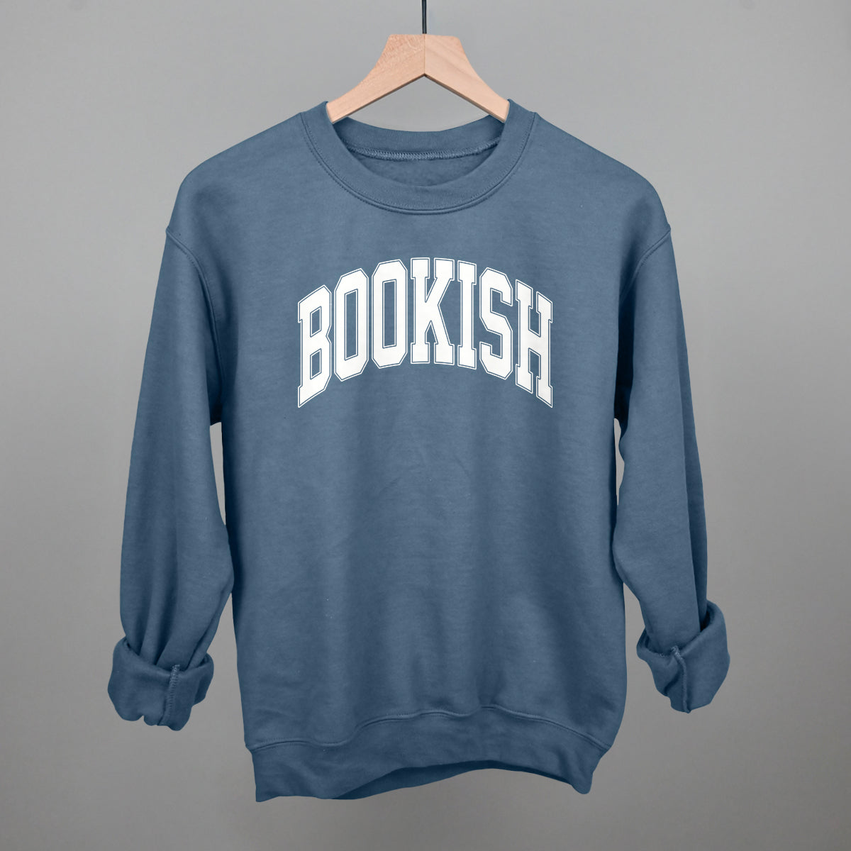 Bookish Book Lover graphic crewneck sweatshirt in Indigo Blue