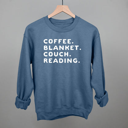 Coffee Blanket Couch Reading Funny Sweatshirt in Indigo Blue – Ivy + Cloth