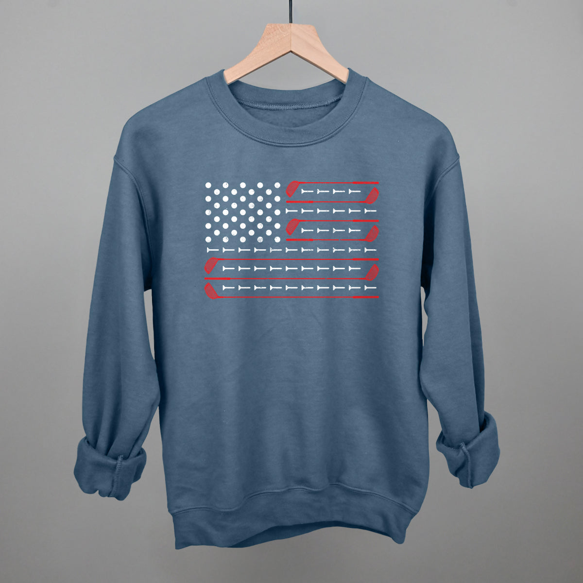 Golf American Flag Funny Sweatshirt in Indigo Blue – Ivy + Cloth