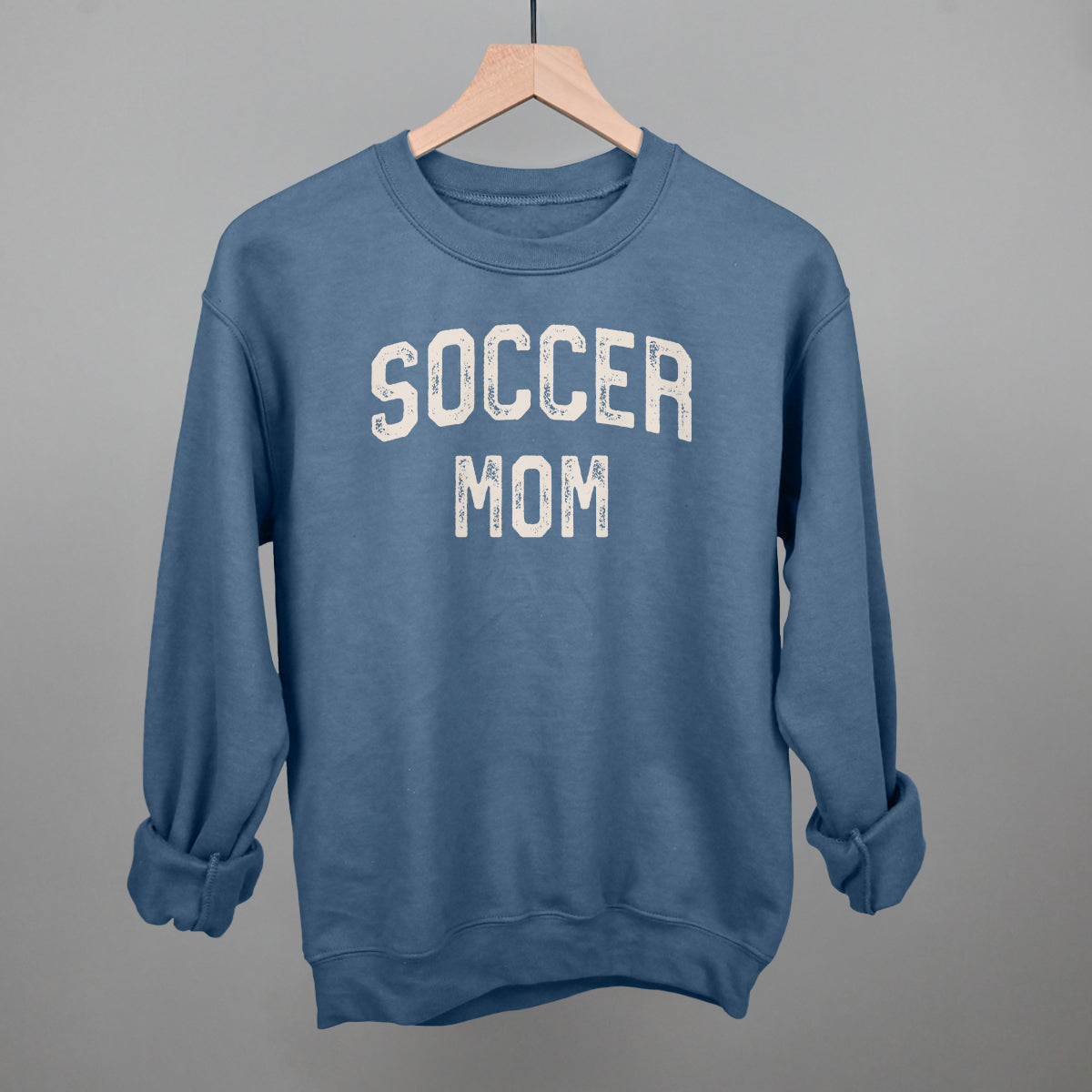Soccer Mom Collegiate Distressed Funny Sweatshirt in Indigo Blue – Ivy + Cloth