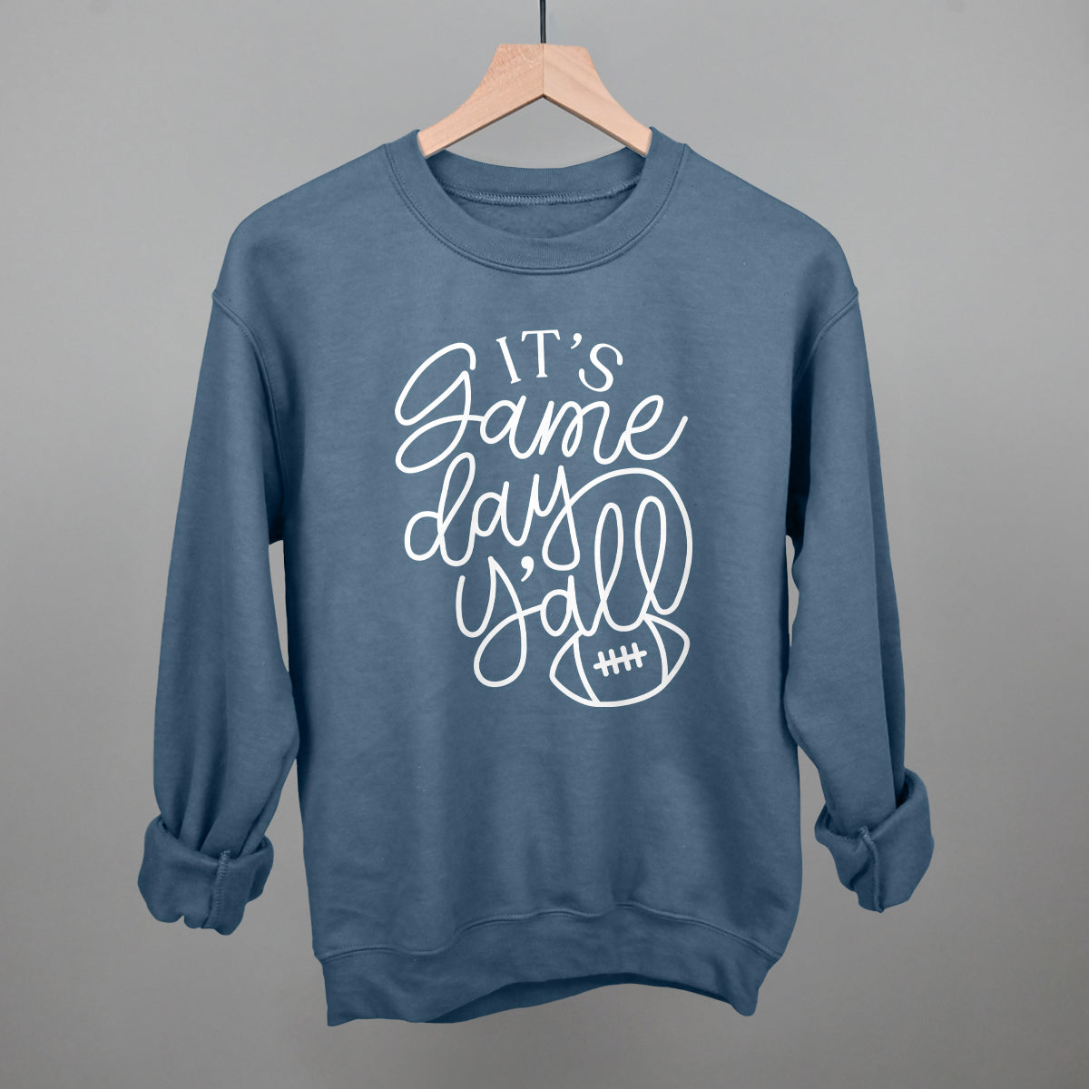 It's Game Day Y'all Football graphic crewneck sweatshirt in Indigo Blue