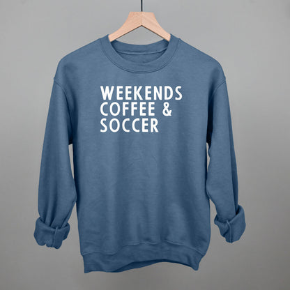 Weekends Coffee & Soccer Funny Sweatshirt in Indigo Blue – Ivy + Cloth
