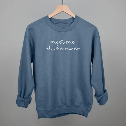 Meet Me At The River White Script Funny Sweatshirt in Indigo Blue – Ivy + Cloth