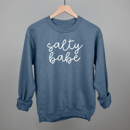 Salty Babe Beach graphic crewneck sweatshirt in Indigo Blue
